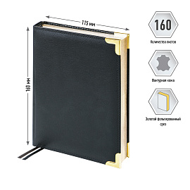 Ежедневник недатированный, А6, 160л., кожа, Delucci, фактурная кожа, черный, зол. срез
