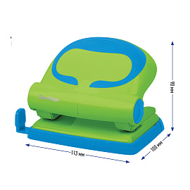 Дырокол Berlingo "Fuze" 20л., пластиковый, зеленый, с линейкой фото Дырокол Berlingo "Fuze" 20л., пластиковый, зеленый, с линейкой