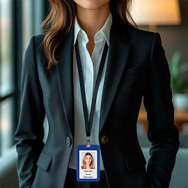 Бейдж вертикальный (85х54 мм), синий, МАТОВАЯ ПОВЕРХНОСТЬ, BRAUBERG EXTRA, 238814