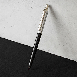 Ручка шариковая Luxor "Star" синяя, 0,7 мм, корпус черный/хром, кнопочный механизм, футляр