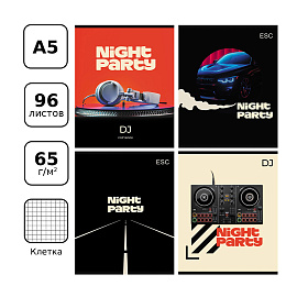 Тетрадь 96л., А5, клетка BG "Night party", микро sandy-touch лак