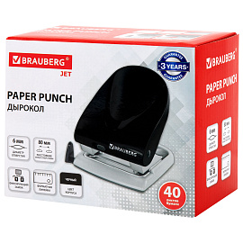 Дырокол BRAUBERG "Jet", до 40 листов, черный, 224341