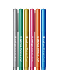 Фломастеры с кистевым пишущим узлом Berlingo "Metallic", 6 цв., смываемые, картон, европодвес