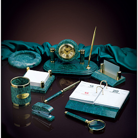 Набор настольный Delucci 9 предметов, зеленый мрамор фото Набор настольный Delucci 9 предметов, зеленый мрамор