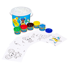 Краски пальчиковые JOVI "Super Bucket", 05 цветов по 35мл. + 20 трафаретов-раскрасок, пластиковое ведро