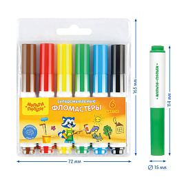 Фломастеры Мульти-Пульти "Приключения Енота", 06цв., утолщенные, суперсмываемые, блистер