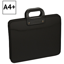 Папка-портфель 3 отделения OfficeSpace А4+, 390*315*120мм, 1000мкм, на молнии (сверху), пластик, черный