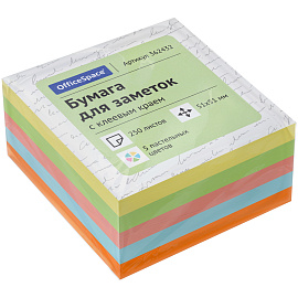 Самоклеящийся блок OfficeSpace, 51*51мм, 250л., 5 пастельных цветов фото Самоклеящийся блок OfficeSpace, 51*51мм, 250л., 5 пастельных цветов