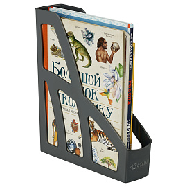 Лоток для бумаг вертикальный СТАММ "Лидер", серый, ширина 75мм фото Лоток для бумаг вертикальный СТАММ "Лидер", серый, ширина 75мм