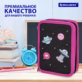 Пенал BRAUBERG, 3 отделения, полиэстер, 21х14 см, "Space sweets", 272332