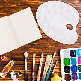 Палитра для рисования ПИФАГОР белая, пластиковая, овальная, 20 ячеек, 227808 фото Палитра для рисования ПИФАГОР белая, пластиковая, овальная, 20 ячеек, 227808