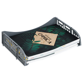 Лоток для бумаг горизонтальный СТАММ "Field", широкая загрузка, серый фото Лоток для бумаг горизонтальный СТАММ "Field", широкая загрузка, серый