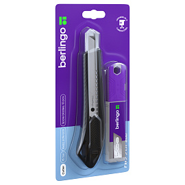 Нож канцелярский 18мм Berlingo "Razzor 200", черный + лезвия сменные 10шт., блистер, европодвес