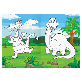 Раскраска с цв. фоном А4, 16 стр., ТРИ СОВЫ "Динозавры и драконы