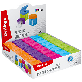 Точилка пластиковая Berlingo "Fuze" 1 отверстие, контейнер, ассорти фото Точилка пластиковая Berlingo "Fuze" 1 отверстие, контейнер, ассорти