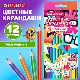 Карандаши цветные кросс-серия МОНСТРИКИ, 12 цветов, трехгранные, BRAUBERG, 182112