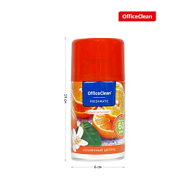 Сменный баллон для освежителя воздуха OfficeClean "Солнечный цитрус", сухое распыление, 250мл фото Сменный баллон для освежителя воздуха OfficeClean "Солнечный цитрус", сухое распыление, 250мл