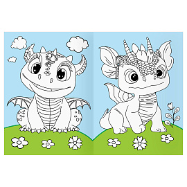 Раскраска с цв. фоном А4, 16 стр., ТРИ СОВЫ "Дракончики