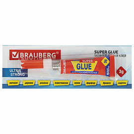 Клей моментальный (суперклей) BRAUBERG, 3 г, ПРОЧНЫЙ, отрывная мультикарта, 605566 фото Клей моментальный (суперклей) BRAUBERG, 3 г, ПРОЧНЫЙ, отрывная мультикарта, 605566