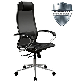 Кресло МЕТТА "ErgoLife" 10 B1-104K, хром, синхромеханизм, прочная сетка, черное