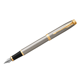 Ручка перьевая PARKER "IM Core Brushed Metal GT", серебристый матовый лак, позолота, синяя, 1931649