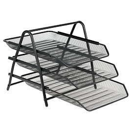 Лоток для бумаг горизонтальный СТАММ, 3 секции, металл, черный