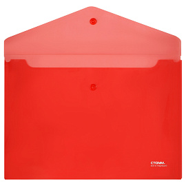 Папка-конверт на кнопке СТАММ А4, 180мкм, пластик, прозрачная, красная