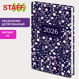 Ежедневник датированный 2026 145х215 мм, А5, STAFF, ламинированная обложка, "Flowers", 117318