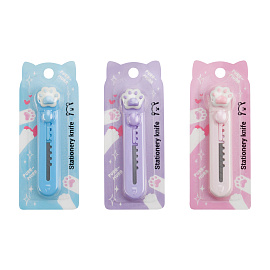 Нож канцелярский 9мм MESHU "Paw", блистер, европодвес, ассорти