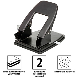 Дырокол OfficeSpace 30л., металлический, черный, с линейкой фото Дырокол OfficeSpace 30л., металлический, черный, с линейкой