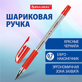 Ручка шариковая BRAUBERG "BP-GT", КРАСНАЯ, корпус прозрачный, евронаконечник 0,7 мм, линия письма 0,35 мм, 144007