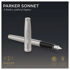 Ручка перьевая Parker Sonnet цвет чернил черный цвет корпуса серебристый (артикул производителя 1931509)