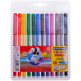 Фломастеры 12 ЦВЕТОВ CENTROPEN "Colour World", круглые, смываемые, 7550/12TP, 7 7550 1284