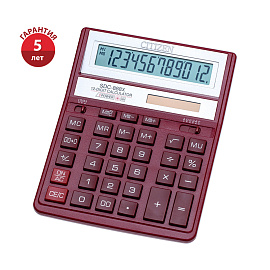 Калькулятор настольный Citizen SDC-888XRD 12-разрядный бордовый 203x158x31 мм