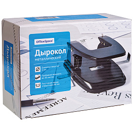 Дырокол OfficeSpace 30л., металлический, черный, с линейкой фото Дырокол OfficeSpace 30л., металлический, черный, с линейкой