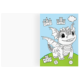 Раскраска с цв. фоном А4, 16 стр., ТРИ СОВЫ "Дракончики