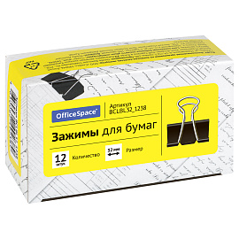 Зажимы для бумаг 32мм, OfficeSpace, 12шт., черные, картонная коробка фото Зажимы для бумаг 32мм, OfficeSpace, 12шт., черные, картонная коробка
