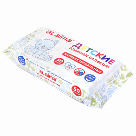 Салфетки влажные детские 50 шт., антибактериальные, LAIMA Antibacterial Kids, 128075