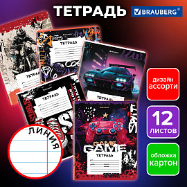 Тетрадь 12 л. BRAUBERG, линия, обложка картон, FOR BOYS, 107282