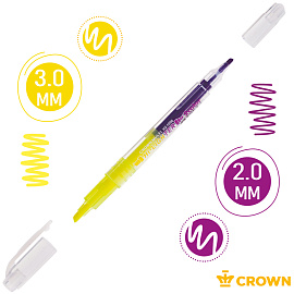 Текстовыделитель двухсторонний Crown "Multi Hi-Lighter Twin" желтый/фиолетовый, 3/2мм