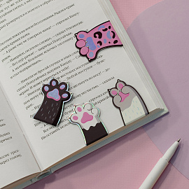 Закладки магнитные для книг, 4шт., MESHU "Paws", соф-тач, голографическая фольга фото Закладки магнитные для книг, 4шт., MESHU "Paws", соф-тач, голографическая фольга