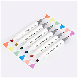 Набор двусторонних маркеров для скетчинга MESHU 06цв., пастельные цвета, корпус трехгранный, пулевид./клиновид.наконечники, ПВХ-бокс