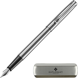 Ручка перьевая Diplomat Traveller Stainless Steel F цвет чернил синий, цвет корпуса серебристый (артикул производителя D10057495)
