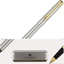 Роллер Diplomat Traveller Stainless Steel Gold цвет чернил синий, цвет корпуса серебристый (артикул производителя D20000651)