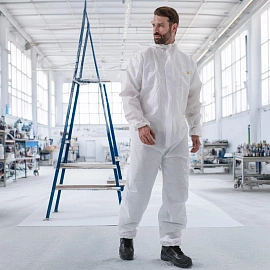 Комбинезон одноразовый с капюшоном Delta Plus DT215 белый 50 г/кв.м (размер 48-50, L, DT215GT)