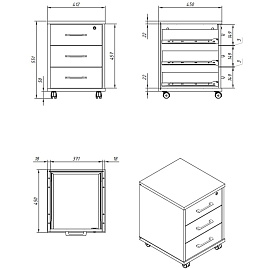 Тумба подкатная Imago с замком (орех французский, 412x450x551 мм, 3 ящика)