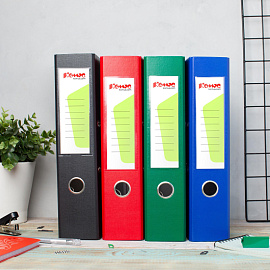 Папка-регистратор Комус Экономи 80 мм чёрная бумвинил/бумага с защитным уголком