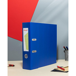 Папка-регистратор Комус Экономи 80 мм синяя бумвинил/бумага с защитным уголком