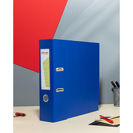 Папка-регистратор Комус Экономи 80 мм синяя бумвинил/бумага с защитным уголком