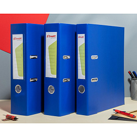 Папка-регистратор Комус Экономи 80 мм синяя бумвинил/бумага с защитным уголком